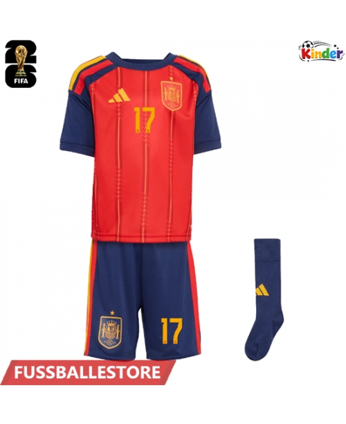 Günstige Spanien Nico Williams #17 Heimtrikotsatz Kinder WM 2026 Kurzarm (+ Kurze Hosen)